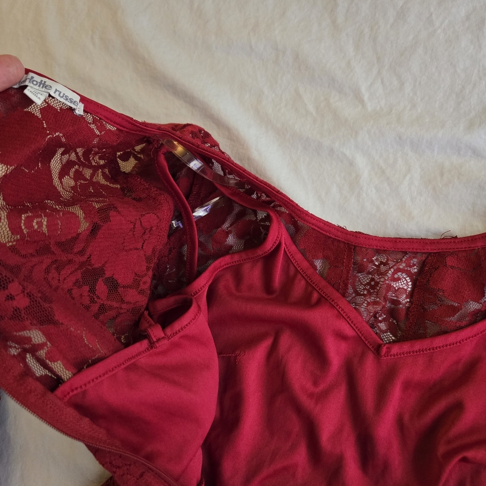 Charlotte Russe Red Lace Long Sleeve Dress Junior's Boho Party - Picture 13 of 13